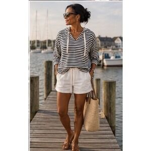 Lou & Grey Organic Cotton Breton Striped Top M Navy White Coastal Minimalist